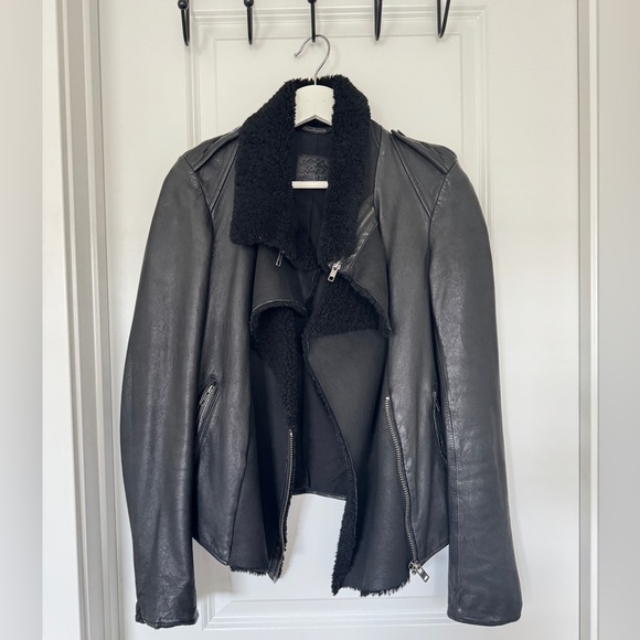 All Saints Sherpa sheep skin leather biker jacket - Picture 3 of 7